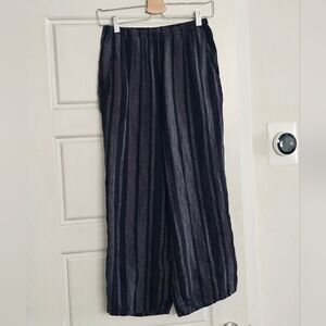 Flax 100% Linen Striped Cropped Pants P XS